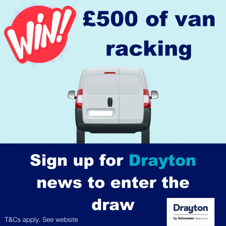 Illustration of van driving away from the viewer with text asking user to sign up to Drayton newsletter