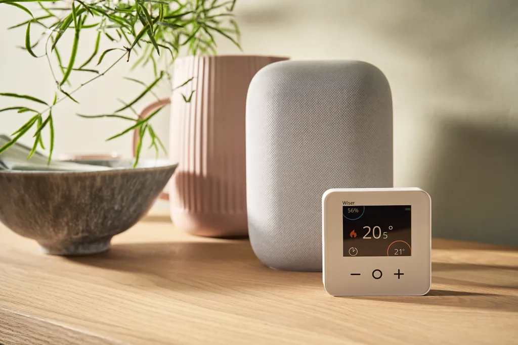 Wiser smart heating room thermostat compatible with Google Nest smart speaker