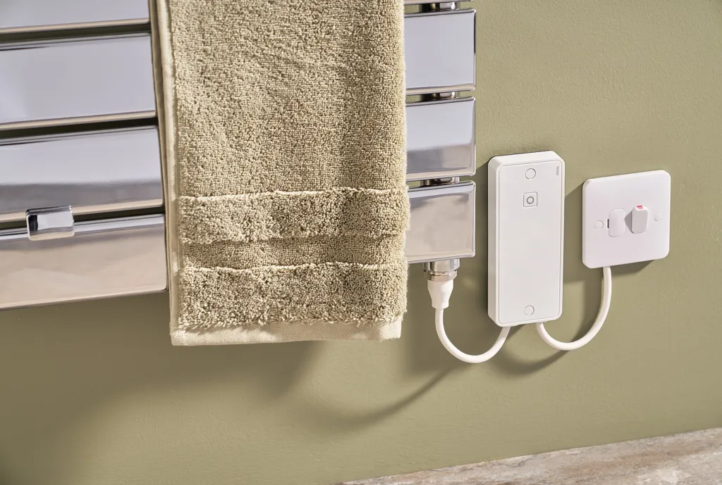 The Wiser electrical heat switch provides smart control of electrical heat sources like electric heated towel rails